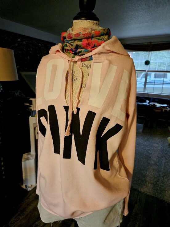 PINK Victoria's Secret Tops - EUC VS Pink Pullover Hooded Sweatshirt Lt Pink/blk Size Medium
